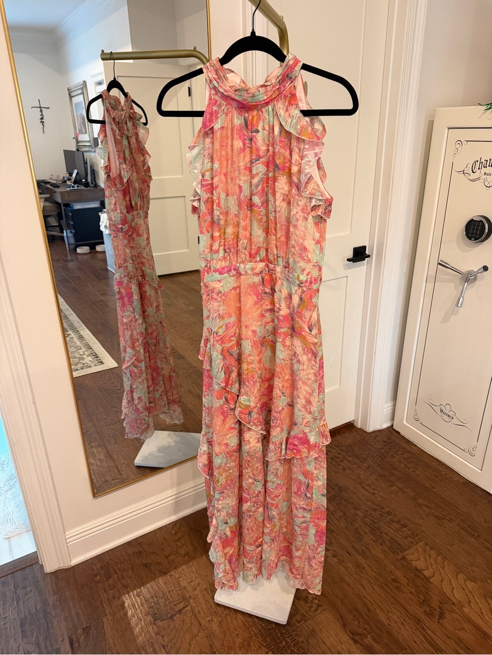 Alex Marie Pink Floral Ruffle Maxi Jumpsuit